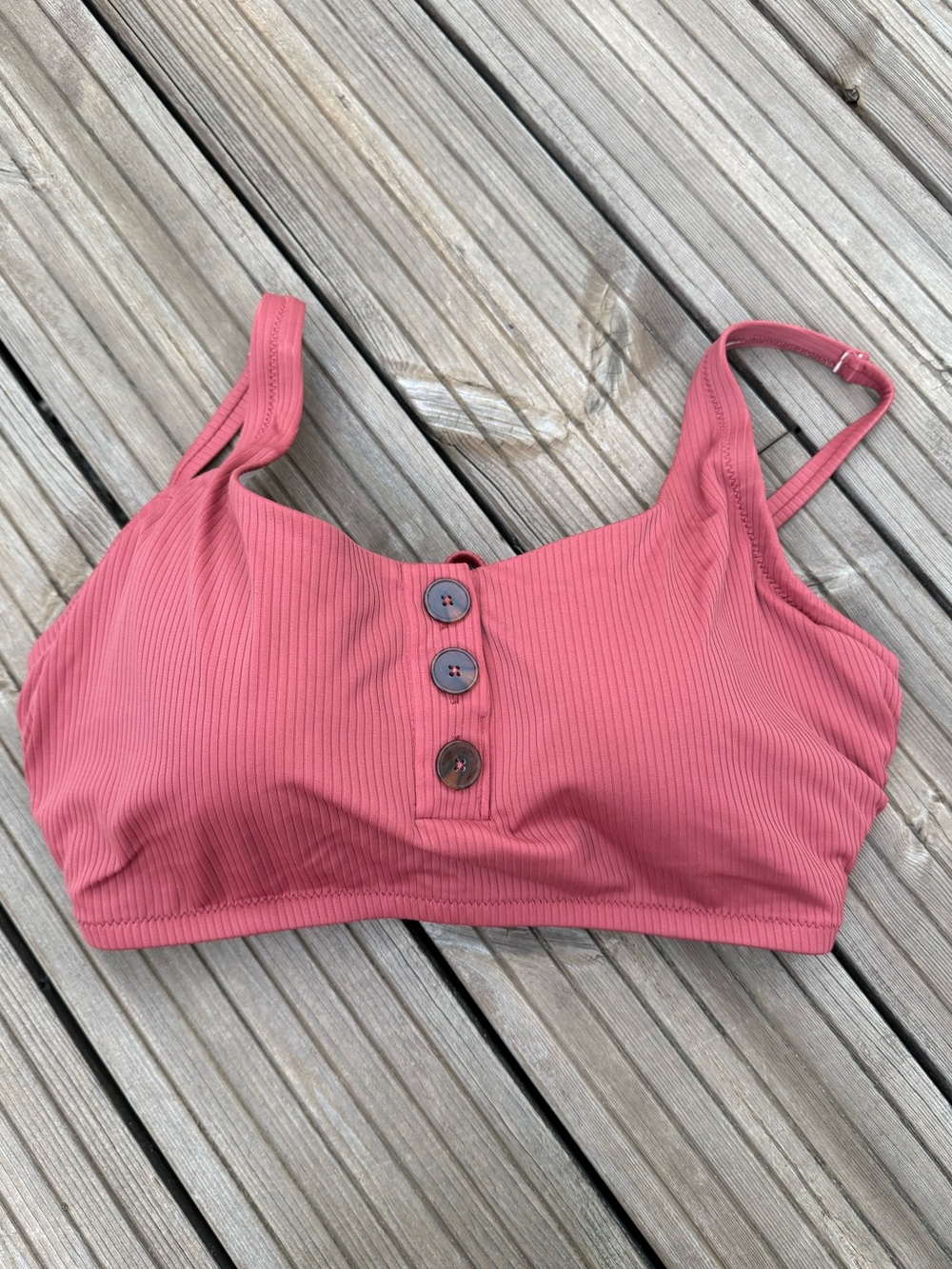 Shade & Shore Ribbed Button-Front Bikini Top